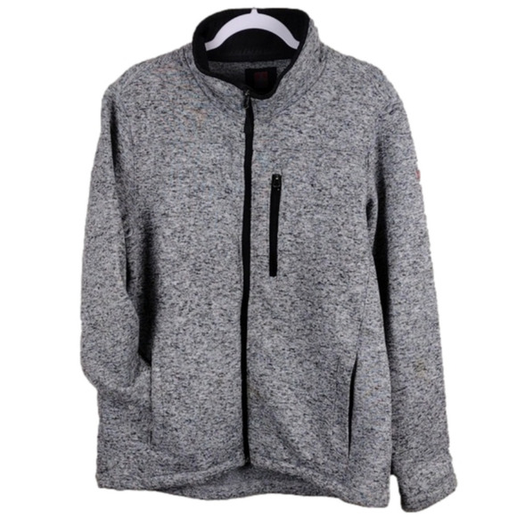 Swiss Tech Grey Marble Pattern Funnel Neck Long Sleeve Zipper Front Jacket - Picture 1 of 16